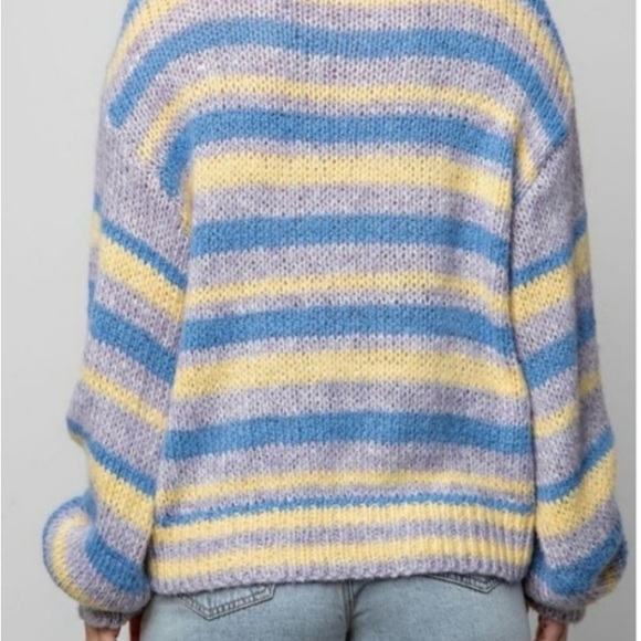 🌸NWT Multi Color Block Mix Striped Balloon Sleeve Cozy Knit Sweater - Picture 4 of 11
